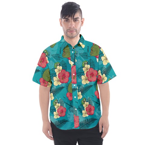 Apu Apustaja And Groyper Pepe The Frog Frens Hawaiian Shirt With Red Hibiscus On Green Background From Kekistan Men s Short Sleeve Shirt by snek