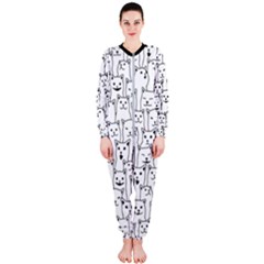 Funny Cat Pattern Organic Style Minimalist On White Background Onepiece Jumpsuit (ladies)  by genx