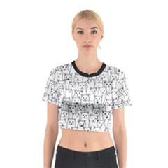 Funny Cat Pattern Organic Style Minimalist On White Background Cotton Crop Top by genx