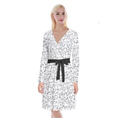 Funny Cat Pattern Organic Style Minimalist On White Background Long Sleeve Velvet Front Wrap Dress by genx