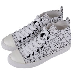 Funny Cat Pattern Organic Style Minimalist On White Background Women s Mid-top Canvas Sneakers by genx