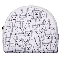 Funny Cat Pattern Organic Style Minimalist On White Background Horseshoe Style Canvas Pouch by genx