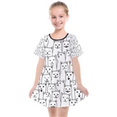 Funny Cat Pattern Organic Style Minimalist On White Background Kids  Smock Dress by genx