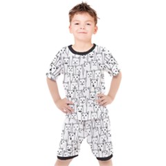 Funny Cat Pattern Organic Style Minimalist On White Background Kid s Set by genx