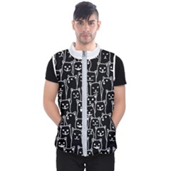 Funny Cat Pattern Organic Style Minimalist On Black Background Men s Puffer Vest by genx