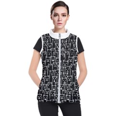 Funny Cat Pattern Organic Style Minimalist On Black Background Women s Puffer Vest by genx