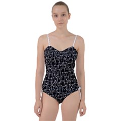 Funny Cat Pattern Organic Style Minimalist On Black Background Sweetheart Tankini Set by genx