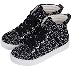 Funny Cat Pattern Organic Style Minimalist On Black Background Kid s Hi-top Skate Sneakers by genx