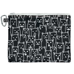 Funny Cat Pattern Organic Style Minimalist On Black Background Canvas Cosmetic Bag (xxl) by genx