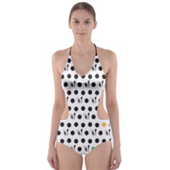 Boston Terrier Dog Pattern With Rainbow And Black Polka Dots Cut-out One Piece Swimsuit by genx