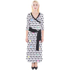 Boston Terrier Dog Pattern With Rainbow And Black Polka Dots Quarter Sleeve Wrap Maxi Dress by genx