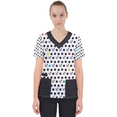 Boston Terrier Dog Pattern With Rainbow And Black Polka Dots Women s V-neck Scrub Top by genx