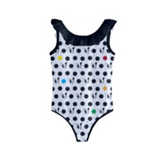 Boston Terrier Dog Pattern With Rainbow And Black Polka Dots Kids  Frill Swimsuit by genx