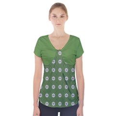 Logo Kekistan Pattern Elegant With Lines On Green Background Short Sleeve Front Detail Top by snek