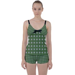 Logo Kekistan Pattern Elegant With Lines On Green Background Tie Front Two Piece Tankini by snek