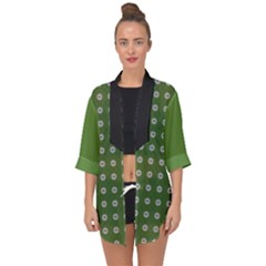 Logo Kekistan Pattern Elegant With Lines On Green Background Open Front Chiffon Kimono by snek