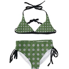 Logo Kekistan Pattern Elegant With Lines On Green Background Kids  Classic Bikini Set by snek