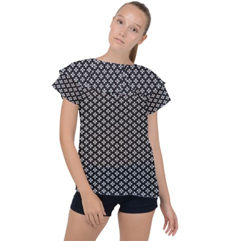 Logo Kek Pattern Black And White Kekistan Black Background Ruffle Collar Chiffon Blouse by snek