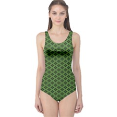 Logo Kek Pattern Black And Kekistan Green Background One Piece Swimsuit by snek