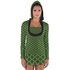 Logo Kek Pattern Black And Kekistan Green Background Long Sleeve Hooded T-shirt by snek