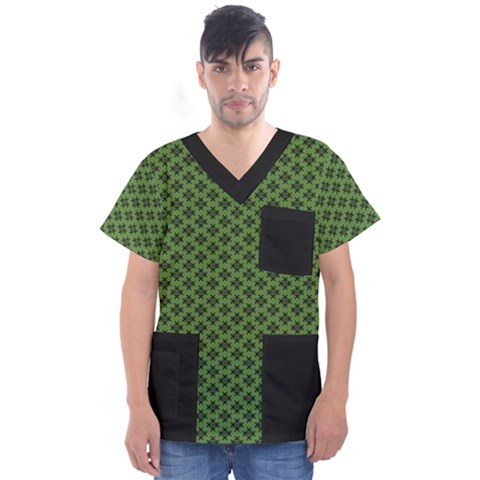 Logo Kek Pattern Black And Kekistan Green Background Men s V-neck Scrub Top by snek