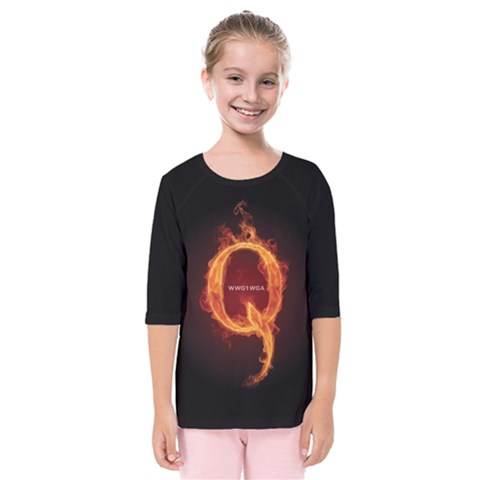 Qanon Letter Q Fire Effect Wwgowga Wwg1wga Kids  Quarter Sleeve Raglan Tee by snek