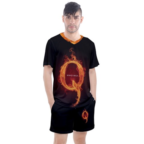Qanon Letter Q Fire Effect Wwgowga Wwg1wga Men s Mesh Tee And Shorts Set by snek