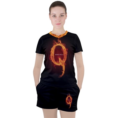 Qanon Letter Q Fire Effect Wwgowga Wwg1wga Women s Tee And Shorts Set by snek