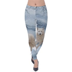 Wonderful Arctic Wolf In The Winter Landscape Velvet Leggings by FantasyWorld7