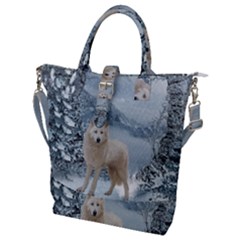 Wonderful Arctic Wolf In The Winter Landscape Buckle Top Tote Bag by FantasyWorld7