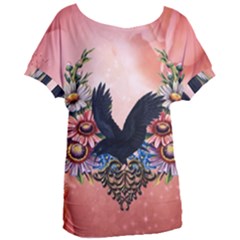 Wonderful Crow With Flowers On Red Vintage Dsign Women s Oversized Tee by FantasyWorld7