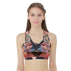 Wonderful Crow With Flowers On Red Vintage Dsign Sports Bra With Border