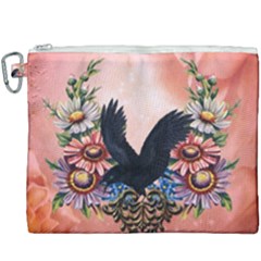 Wonderful Crow With Flowers On Red Vintage Dsign Canvas Cosmetic Bag (xxxl) by FantasyWorld7