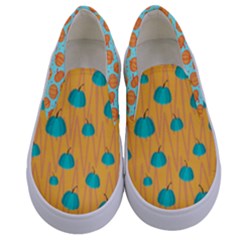 Goldenrod & Teal Pumpkin Pattern Kids  Canvas Slip Ons by PattyVilleDesigns