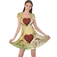 Wonderful Decorative Heart On Soft Vintage Background Cap Sleeve Dress by FantasyWorld7