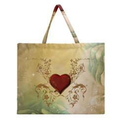 Wonderful Decorative Heart On Soft Vintage Background Zipper Large Tote Bag by FantasyWorld7