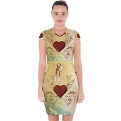 Wonderful Decorative Heart On Soft Vintage Background Capsleeve Drawstring Dress  by FantasyWorld7