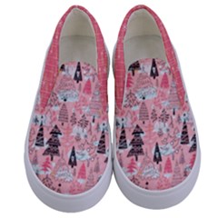 Light Pink Xmas Trees Kids  Canvas Slip Ons by PattyVilleDesigns