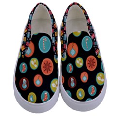 Black & Brown Autumn Turkey Pattern Kids  Canvas Slip Ons by PattyVilleDesigns