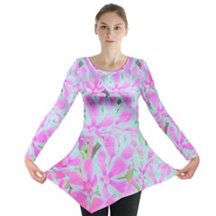 Hot Pink And White Peppermint Twist Flower Petals Long Sleeve Tunic  by myrubiogarden