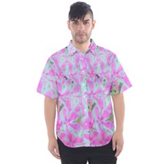 Hot Pink And White Peppermint Twist Flower Petals Men s Short Sleeve Shirt