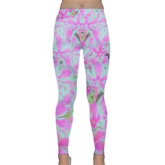 Hot Pink And White Peppermint Twist Flower Petals Classic Yoga Leggings by myrubiogarden