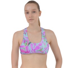 Hot Pink And White Peppermint Twist Flower Petals Criss Cross Racerback Sports Bra by myrubiogarden