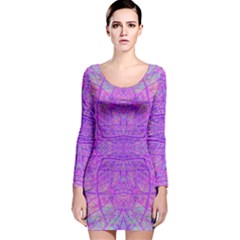 Hot Pink And Purple Abstract Branch Pattern Long Sleeve Velvet Bodycon Dress by myrubiogarden