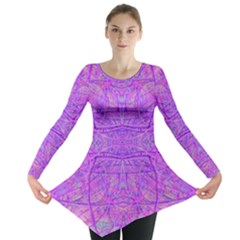 Hot Pink And Purple Abstract Branch Pattern Long Sleeve Tunic 