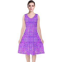 Hot Pink And Purple Abstract Branch Pattern V-neck Midi Sleeveless Dress  by myrubiogarden