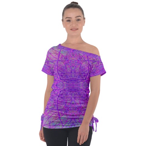 Hot Pink And Purple Abstract Branch Pattern Tie-up Tee by myrubiogarden