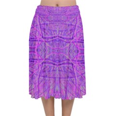 Hot Pink And Purple Abstract Branch Pattern Velvet Flared Midi Skirt