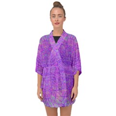 Hot Pink And Purple Abstract Branch Pattern Half Sleeve Chiffon Kimono