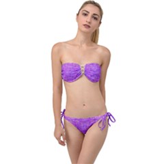 Hot Pink And Purple Abstract Branch Pattern Twist Bandeau Bikini Set